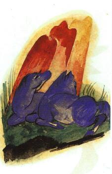 弗朗茨 馬尅 Two Blue Horses in front of a Red Roc 弗朗茨 馬尅 Two Blue Horses in front of a Red Roc